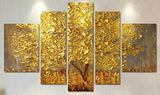 Faicai Art 5 Piece Thick Texture Gold Tree Paintings Canvas Wall Art Hand Oil Canvas Paintings 3D Palette Knife Canvas Artwork Wall Decor for Living Room Bedroom Office Stretched Ready to Hang 50"x24"