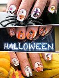 Kalolary Halloween Nail Art Stickers Decals, 1500+ Patterns Pumpkin Bat Ghost Witch Skull Self-Adhesive DIY Nail Sticker Decals for Halloween Party(12 Sheets)