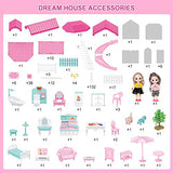 Dream House Doll House Kit, DollHouse with Lights, Slide, Pets and Dolls, DIY Pretend Play Building Playset Toys with Asseccories and Furniture, Princess House for Toddlers, Kids Boy & Girl (11 Rooms)