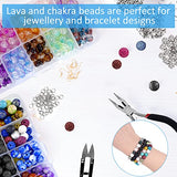 Wergund 878Pcs Lava Beads Chakra Beads Glass Crackle Beads Kit - with Spacer Beads Jump Ring Jewelry Findings for Diffuser Essential Oils Yoga, Bracelets Earrings Necklace DIY Jewelry Making Supplies