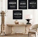 Grind Hustle Execution Conquer Entrepreneur Quotes Inspirational Wall Art - Motivational Canvas Print Framed Picture Painting for Office Hallway Home Decor Kids Room-16"x16"x4pcs