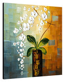 Wieco Art Beauty of Life Floral Oil Paintings on Canvas Wall Art Large Modern 100% Hand Painted Abstract White Flowers Stretched and Framed Artwork for Living Room Bedroom Home Decorations 32x32