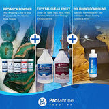 ProMarine Supplies Clear Table Top Epoxy Resin [1 Gal] Bundle with Pro Mica Powder Set [5 Color Set], & Polishing Compound | Use for Table Tops, Jewelry, and Encapsulations | Resin Casting Starter Kit