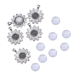 NBEADS 10 Sets Alloy Pendant Cabochon, Sun Flower Pendant Blanks Trays Bezel Settings and Clear