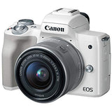 Canon EOS M50 (White) Mirrorless Digital Camera with 15-45mm Zoom Lens Lens + 128GB Card, Tripod, Case, and More (24pc Bundle)