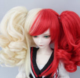(15-16M)1/6 BJD Doll SD Fur Wig Dollfie / 2 Colors Creamy-White + Red / Long Curl Hair with 2 Ponytails / 009-E