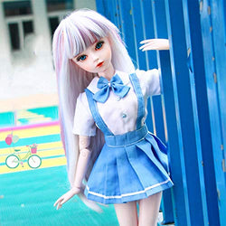 LUSHUN BJD Dolls 1/3 SD Doll 23 Inch 23 Ball Jointed Doll DIY Toys Blue and White Uniform Set Highlight Hair Shoes Wig Makeup Interchangeable Eyes