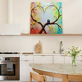 Love Art Wall Decor Hand Painted Heart Branch Paintings for Home Modern Gallery Decoration Couple Birds Flowers Floral Picture Stretched Framed, Ready to Hang 20x20in