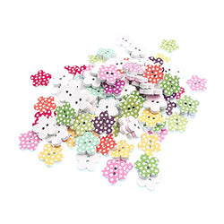 RayLineDo Pack of 100pcs Multi Color Plum Flower Shaped 2 Holes Wood Dot Buttons Package for Sewing