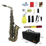 ammoon Antique Finish Bend Eb E-flat Alto Saxophone Sax Shell Key Carve Pattern with Case Gloves Cleaning Cloth Straps Brush (Style 1)