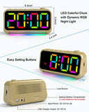 SZELAM Alarm Clock for Heavy Sleepers Adults,LED RGB Digital Clocks with Dynamic Night Light,USB Charger Port,5 Levels Volume,6.4 Inch Small Desk Clock for Home Office Bedroom Decor - Gold