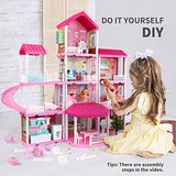 TEMI Dollhouse Dreamhouse Building Toys Figure w/ Furniture, Accessories, Movable Slides, Pets & Dolls, DIY Cottage Pretend Play Doll House, Gift for Toddlers, Boys & Girls(11 Rooms)