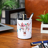 LINKWELL Fashion Cow Skull Design PU Leather Pencil Pen Holder Desk Organizer PH32