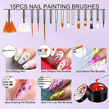 Saviland Gel Paint Kit - 12 Colors Gel Nail Polish Kit Nail Gel Art Polish Set with 15pcs Painting Nail Brush Pen for Drawing Nail Art Design DIY at Home