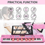 24HOCL 61 Keys Keyboard Piano Lighted Keys, Kids Piano Keyboard with UL Adapter, Stand, Built-In Speaker, Mic, Portable Electronic Keyboard for Boys, Girls, Beginners Birthday Holidays Best Gifts