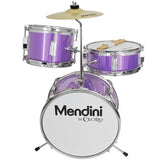 Mendini by Cecilio 13 inch 3-Piece Kids/Junior Drum Set with Throne, Cymbal, Pedal & Drumsticks, Metallic Purple, MJDS-1-PL