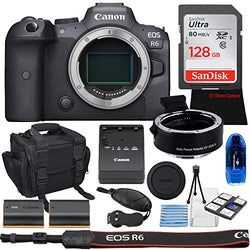 Canon EOS R6 Mirrorless Digital Camera (Body Only) Bundle + EOS R Adapter, 128GB High Speed Memory & Accessory Kit