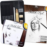 Artists' 22 Piece Complete Essential Sketch Set and 8.5 x 11 inches Sketch Paper, 160 GSM with 60 Sheets - Premium Sketch Art Supplies - Portable for Home, Studio, School - MozArt Supplies