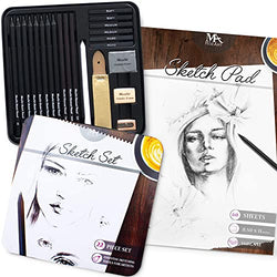 Artists' 22 Piece Complete Essential Sketch Set and 8.5 x 11 inches Sketch Paper, 160 GSM with 60 Sheets - Premium Sketch Art Supplies - Portable for Home, Studio, School - MozArt Supplies