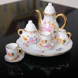 LLY Dollhouse Miniature Dining Ware Porcelain Tea Set Dish Cup Flower Pattern