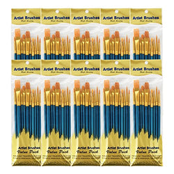 10 Pack 100 Pcs Paint Brushes Set, Nylon Hair Brushes for Oil and Watercolor, Round Painted Tip Artist Paintbrushes