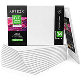 Arteza Metallic Acrylic Paint Set of 12 with 5x7 Inch White Blank Canvas Panel Boards Pack of 14, Painting Art Supplies for Artist, Hobby Painters & Beginners
