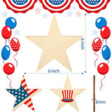 Wooden Star Cutouts 6 Inch Star Wood Cutouts Unfinished Wood Star Pieces Patriotic Wood Star Blank Slices Wood Star Ornament for DIY Craft Festival Decoration (16 Pieces)