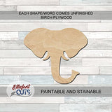 Elephant Wood Cutouts for crafts, Laser Cut Wood Shapes 5mm thick Baltic Birch Wood, Multiple Sizes Available