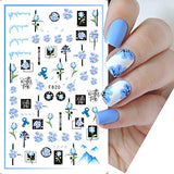 Butterfly Nail Art Stickers Decals Blue Butterflies Flowers 3D Nail Sticker Summer Floral Leaves Adhesive Transfer Decal Slider Nail Decorations for Acrylic Nails DIY Nail Art Supplies 10 Sheets