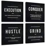 Grind Hustle Execution Conquer Entrepreneur Quotes Inspirational Wall Art - Motivational Canvas Print Framed Picture Painting for Office Hallway Home Decor Kids Room-16"x16"x4pcs