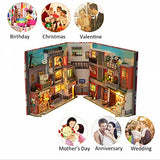 ZQWE 3D Wooden Book Stand Puzzle DIY Dollhouse Wood Bookends Book Nook Model Building Kit with LED Light for Teens and Adults to Build-Creativity Gift for Birthdays Christmas Halloween, Multicolor