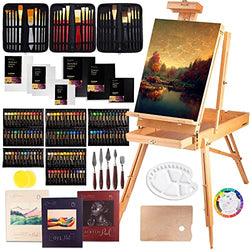  All-in-One French Easel Painting Set  163-Piece Deluxe Artist  Starter Kit w/Wooden Field & Studio Sketch Box Easel for Adult, 100+  Professional Paints, Stretched & Panel Canvases, Brushes, Palettes