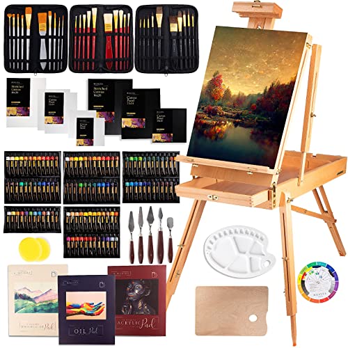 48 Piece Deluxe Wooden Art Easel Storage Box & Paint Set