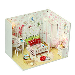 CONTINUELOVE Miniature Doll House with Furniture - DIY Wooden Dollhouse Kit with LED Light and Dust Proof Cover - 1:24 Scale Mini Dreamy Bedroom -Best Gift for Teens and Adults ( Sweet Star Dream )