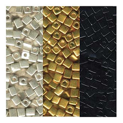 Metallic Miyuki 4mm Square Bead Bundle: Metallic Gold, Silver and Opaque Black Cube Japanese