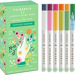 Primrosia 12 Cottage Garden Acrylic Paint Pens – Extra Fine Tip Marker Set. DIY, Craft and Art Supplies for Journals, Drawing on Rocks, Canvas, Paper