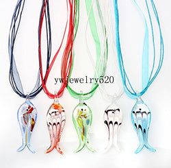 Wholesale 6Pcs Fish talian venetian Murano Glass Pendant Silk Necklace FREE