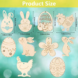 50Pcs Unfinished Wood Easter Ornaments Egg Bunny Chick Flower Cutouts with Holes Wooden Gift Tags Hang Tags Favor Tags Treats Tags with Twines for Kids Easter Party Supplies DIY Crafts Home Decor