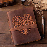 Leather Journal for Women - Vintage Leather Bound Journal - Antique Paper - Beautiful Embossed Heart Leather Sketchbook- For Drawing, Sketching and Writing 240 Pages - 8x6 Inches