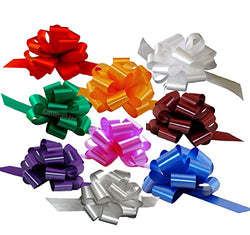 Christmas Gift Wrap Pull Bows - 5" Wide, Set of 9, Red, Green, Blue, Gold, White, Silver,