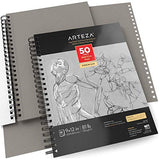 ARTEZA 9X12" Gray Toned Sketch Pad, Pack of 2, 100 Sheets (80lb/118 gsm), Spiral-Bound, 50 Sheets