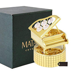 Matashi 24K Gold Plated Wind Up Music Box with Crystal Studded Grand Piano Figurine