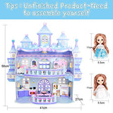 Dollhouse, 3D Princess Castle Two-Story Playset Doll House with Lights for Girls, DIY Building Pretend Dream House Playhouse Toys with Furniture and Accessories, Living Room Bedroom Kitchen Bathroom