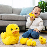 PREXTEX Carry Along Plush Duck with 5 Little Plush Ducks Ducklings - 6 Piece Soft Stuffed Animals Playset, Plushies with Zipper Pouch
