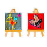 MEEDEN 4 by 4 Inch Mini Canvas Panels Combined with 3 by 5 Inch Tiny Wood Easels Set for Paintings Craft Small Acrylics Oil Projects, Pack of 12