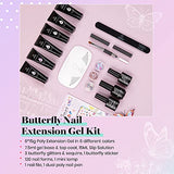 Beetles Poly Nail Extension Gel Kit, 6 Colors Clear White Nail Builder Gel Pink Nude Butterfly Poly Nail Enhancement French Manicure Kit Trial Nail Art Design Easy DIY Salon Nail At Home