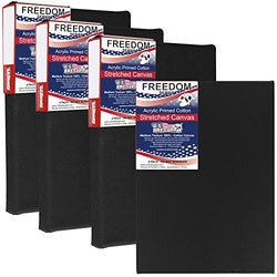 US Art Supply 8 x 10 inch Black Professional Quality Acid Free Stretched Canvas 4-Pack - 3/4