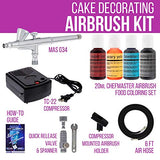 Master Airbrush Cake Decorating Airbrushing System Kit with a Set of 4 Chefmaster Food Colors, G34 Gravity Feed Dual-Action Airbrush, Air Compressor, Hose, Storage Case, How-to-Airbrush Guide Booklet