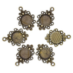 Beadthoven 10pcs Flower Pendant Cabochon Bezel Settings Fit with Flat Round Tray 12mm Size