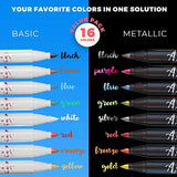 16 Acrylic Paint Pens Brush Tip and 30 Acrylic Paint Pens Extra Fine Tip, Bundle for Calligraphy, Scrapbooking, Brush Lettering, Card Making, Sketching, Black Paper, Rock Painting, Ceramics